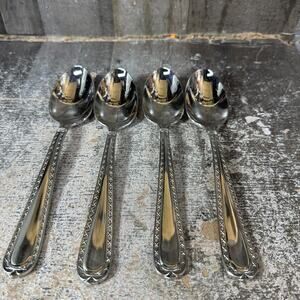 4 Hampton Silversmiths Nobility Stainless 18/10 Oval Soup Spoons 8”